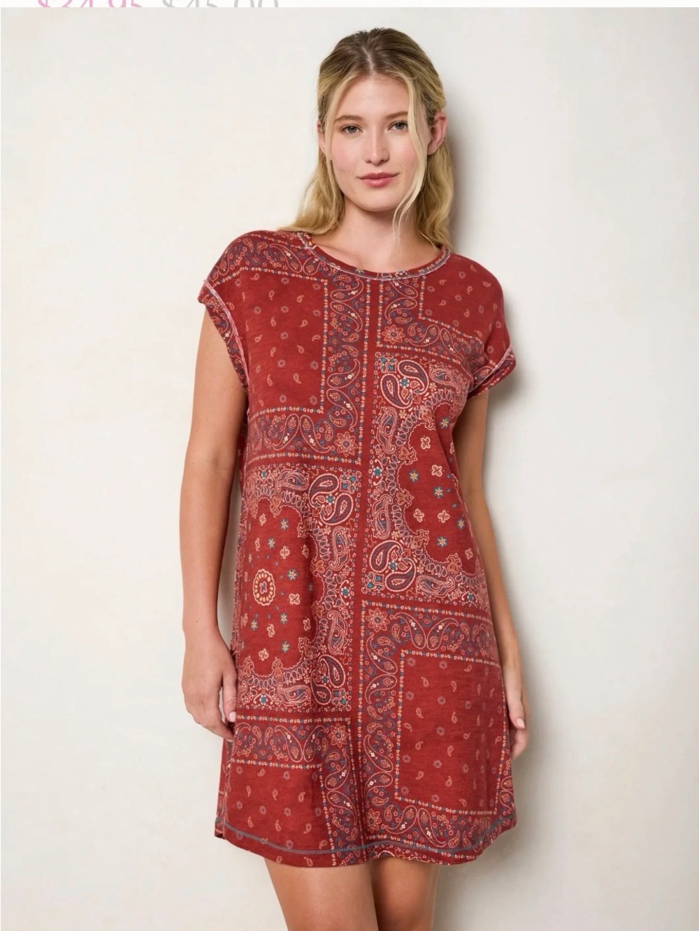 NEW Natural Life Red Bandana Scarf Paisley Frankie Tee Mini Dress Large